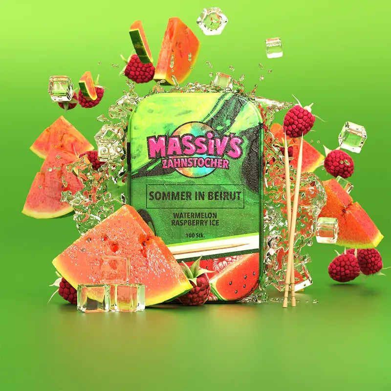 MASSIV'S Zahnstocher Sommer in Beirut – Watermelon Raspberry Ice | 100 Stück
MASSIV’S Sommer in Beirut Zahnstocher mit fruchtigem Watermelon-Raspberry-Ice Geschmack. 100 Stück, nikotinfrei, erfrischend & stylisch – jetzt entdecken!