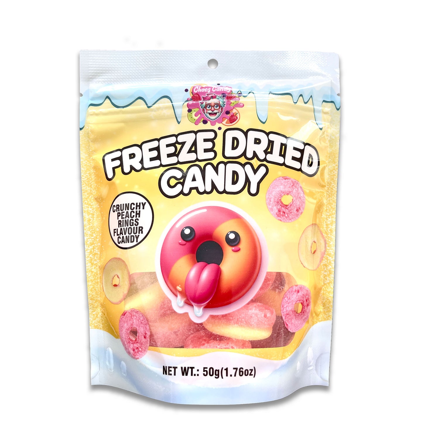 CHAOS CANDY FREEZE DRIED CANDY CRUNCHY PEACH RINGS FLAVOUR 50G
