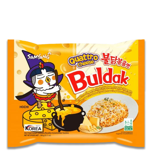 Samyang Buldak Quattro Cheese Ramen 145g – Scharfe Ramen mit 4-Käse-Kick
Entdecke Samyang Buldak Quattro Cheese Ramen 145g! Koreanische Fire Noodles treffen auf cremigen 4-Käse-Geschmack. Mega scharf & ultra lecker! 🧀🔥🍜