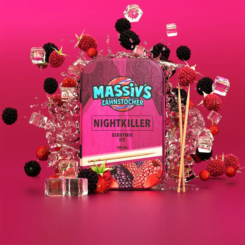 MASSIV’S Zahnstocher Nightkiller – Berrymix Ice | 100 Stück

Erlebe MASSIV’S Nightkiller Zahnstocher mit eisigem Berrymix-Geschmack. 100 Stück, nikotinfrei & stylisch – der perfekte Fresh-Kick für die Nacht!